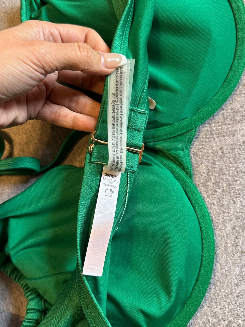 Victoria's Secret Tie-Shoulder Underwire Bikini Top, Emerald Metallic, Sz 38DDD - Picture 9 of 10
